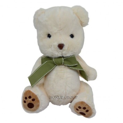Мягкая игрушка Медвежонок с зеленым бантом J.L.X. Toys плюшевый бежевый 25 см NEW 225197108