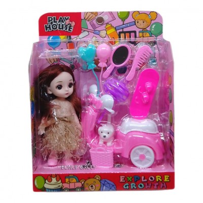 Кукольный набор Девочка на мопеде Play House Can Fa Toys подвижные руки ноги голова питомец аксессуары розовый 15 см 255233127