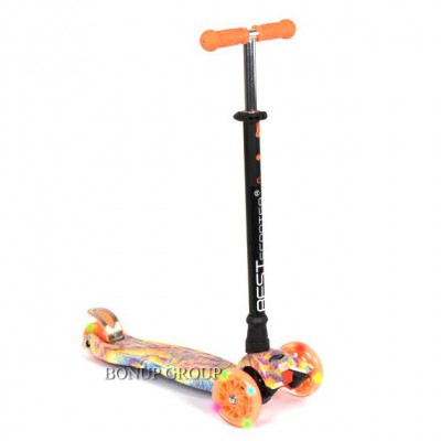 Детский четырехколесный самокат BEST SCOOTER алюминиевая трубка руля 4 колеса PU свет оранжевый  225126049