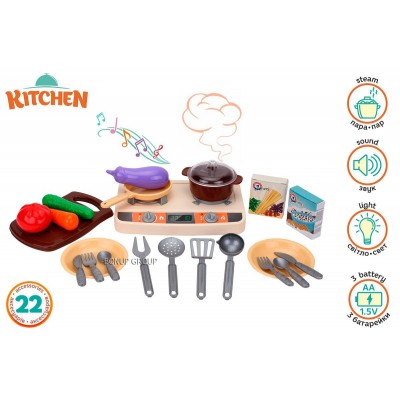 Детский игровой набор KITCHEN SET Технок 22 предмета звук свет паровой эффект разноцветный 55 см 225145416