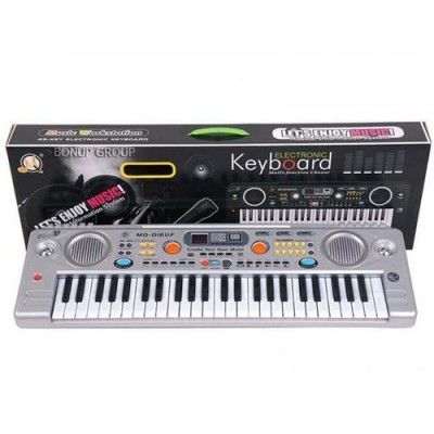 Детский музыкальный синтезатор пианино Music Electronic Keyboard Can Fa Toys 49 клавиш FM радио USB MP3 серый 66 cм 255173303