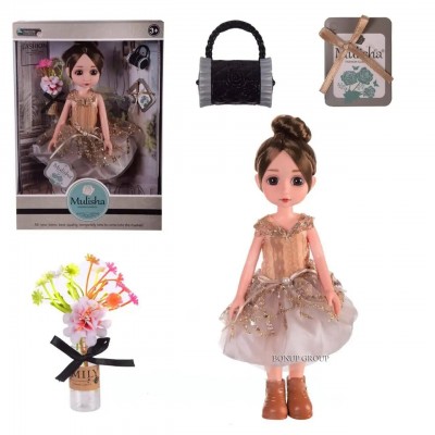 Кукла  MULISHA  с  сумочкой  и цветами  M.Toys шарнирная с подвижными руками ногами аксессуары 33 см  NEW  225175034