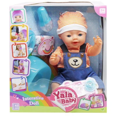 Детская кукла пупс новорожденный в джинсовом комбинезоне YALA BABY пьет ходит на горшок аксессуары 225177202