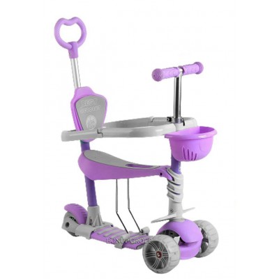 Детский трехколесный самокат с корзиной 5в1 BEST SCOOTER защитный бампер родительская ручка светящиеся колеса фиолетовый 225178835