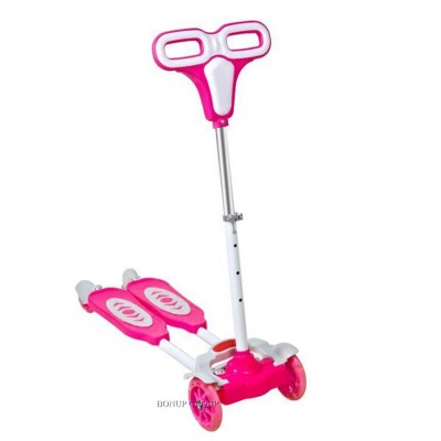 Детский четырехколесный  самокат трайк ScooTer алюминиевая трубка руля колеса PU свет розовый 225186029