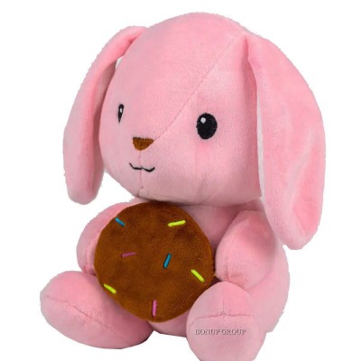 Мягкая игрушка Зайчик Хрумтик с пончиком KidsQo плюшевый розовый 23 см NEW 225197227