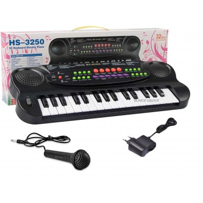 Детское пианино синтезатор с микрофоном Electric Piano  блок питания 32 клавиши черный 225125256n