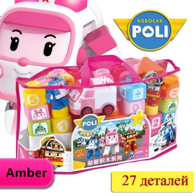 Детский конструктор Робокар Поли Машинки-спасатели Tomibloks Robocar Poli 27 деталей, машинка Робовэн Эмбер, 2 фигурки Робокар Поли и Роботрак Рой 225167974