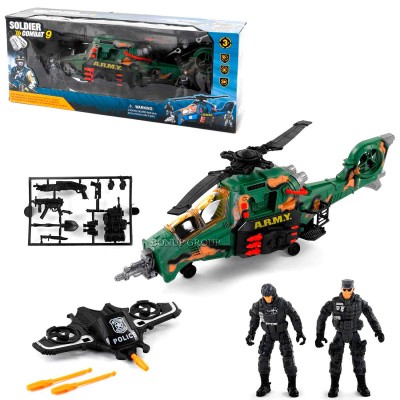  Военный набор 8 элементов CH TOYS 2 солдата вертолёт на батарейках со светом и звуком истребитель аксессуары 225176426