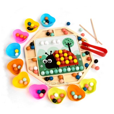 Деревянная игра мозаика сортер с шариками KaiLi Toys 30 карточек 6 трафаретов набор шариков аксессуары в коробке 225182996
