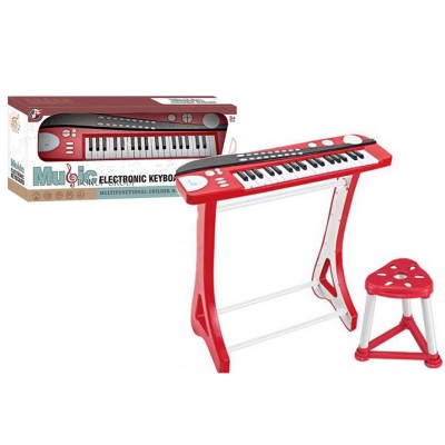 Детский музыкальный синтезатор со стульчиком  Music Electronic Keyboard Can Fa Toys функции записи 8 ритмов 63 см красный 255214244