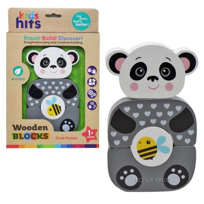 Детский деревянный набор Wooden Block Панда Kids hits развивающий серый 4 детали 18 см 225217748