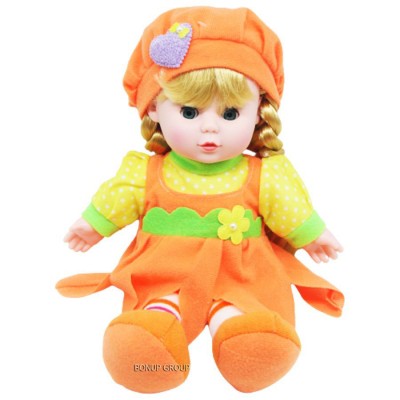 Мягкая игрушка кукла LOVELY DOLL ChenRui Toys плюшевая звук оранжевый 30 см 255224454