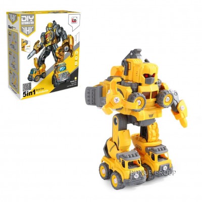 Детский игровой набор 5в1 Конструктор Робот трансформер LEI MENG TOYS аксессуары звук желтый 28 см 225225965