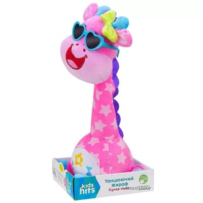 Детская мягкая интерактивная игрушка повторюшка Танцующий Жираф KIDS HITS звук украинский язык свет розовый 35 см 225227262
