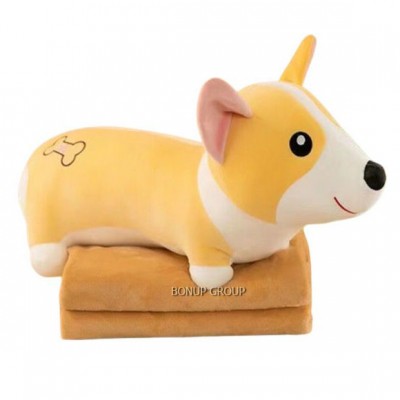 Детская мягкая игрушка подушка 3в1 Cобачка Корги СH Toys обнимашка с пледом 116х110 см плюшевый оранжевый 54 см 255227996