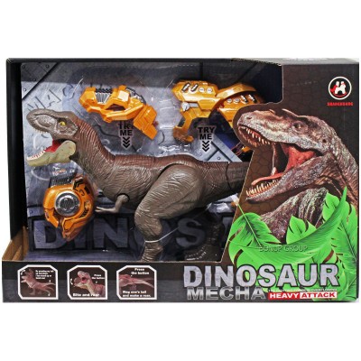 Детская интерактивная игрушка Динозавр Мecha CAN FA TOYS движение звук аксессуары коричневый 34 см 225229108