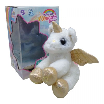 Детская мягкая интерактивная игрушка Крошка Единорог LIMO TOYS плюшевая подсветка звук украинский язык золотистый 22 см 255229483