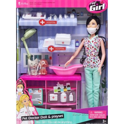 Детский кукольный набор Ветеринарная клиника Can Fa Toys кукла 2 животных 13 элементов 28 см голубой 225229963