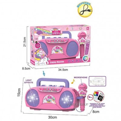 Детская музыкальная игрушка Магнитофон Единорог Can Fa Toys  микрофон свет звук розовый 35 см 255230075