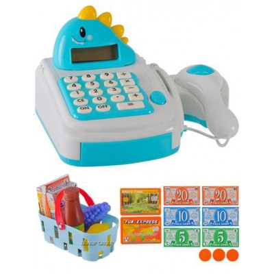 Детский кассовый аппарат с продуктами Динозаврик CH TOYS развивающая интерактивная игрушка калькулятор голубой 225230559