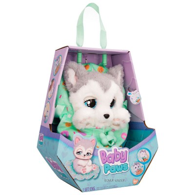 Детская мягкая интерактивная игрушка Щенок Хаски Флоуи BABY PAWS  плюшевая подсветка звук украинский язык разноцветный 22 см 255231012