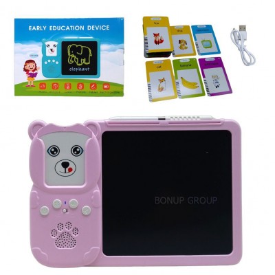 Детский планшет для рисования 2в1 LCD Writing Tablet + Can Fa Toys азбука Монтессори 112 карточек розовый 26 см 225231447