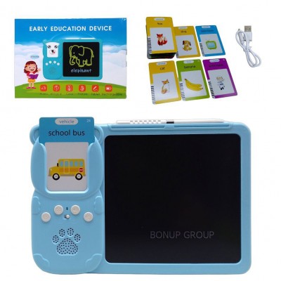 Детский планшет для рисования 2в1 LCD Writing Tablet + Can Fa Toys азбука Монтессори 112 карточек голубой 26 см 225231448