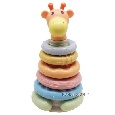 Детская тактильная игрушка Пирамидка Жираф BIBI TOYS 10 элементов разноцветный 25 см 225233261