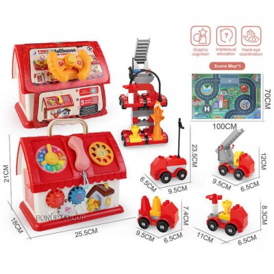 Детский многофункциональный набор 4в1 конструктор  Пожарное отделение XANGLEI TOYS 58 элементов красный 21 см 225233629