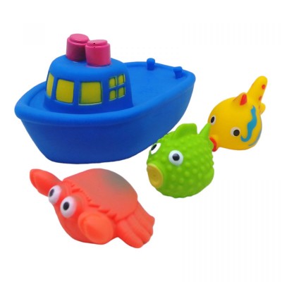 Детский набор игрушек для купания Кораблик и морские обитатели BIBI TOYS 4 игрушки разноцветный 17 см 225233646