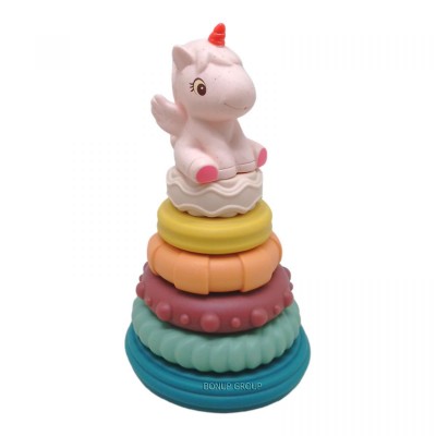 Детская тактильная игрушка Пирамидка Единорог BIBI TOYS 7 элементов разноцветный 19 см 225233661