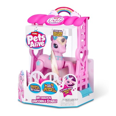 Детский интерактивный игровой набор Волшебный Единорог в домике PETS & ROBO ALIVE звук свет аксессуары 19 см розовый 225237297