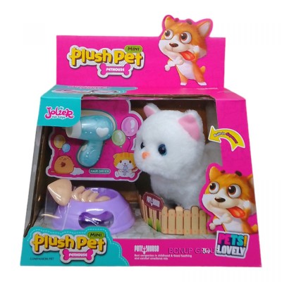 Интерактивная мягкая игрушка Котик Plush Pet с розовыми ушками JOLIER плюшевая звук движение аксессуары белый 17 см 225237931