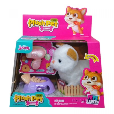 Интерактивная мягкая игрушка Котик Plush Pet с бежевыми ушками JOLIER плюшевая звук движение аксессуары белый 17 см 225237944