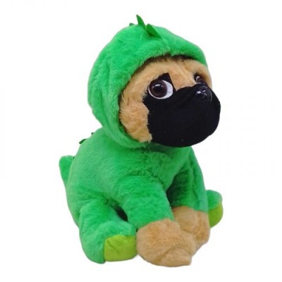 Детская мягкая игрушка Мопсик в костюме динозаврика CH TOYS плюшевая зеленый 21 см NEW 225227447